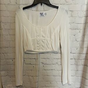 Princess Polly Cream Long Sleeve Crop Top